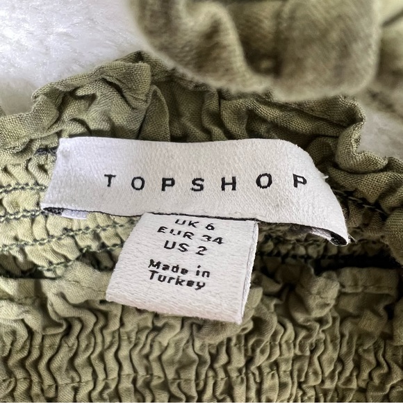 Topshop Green Shirred Long Sleeve Peplum Hem Blouse Size 2 - Picture 11 of 13